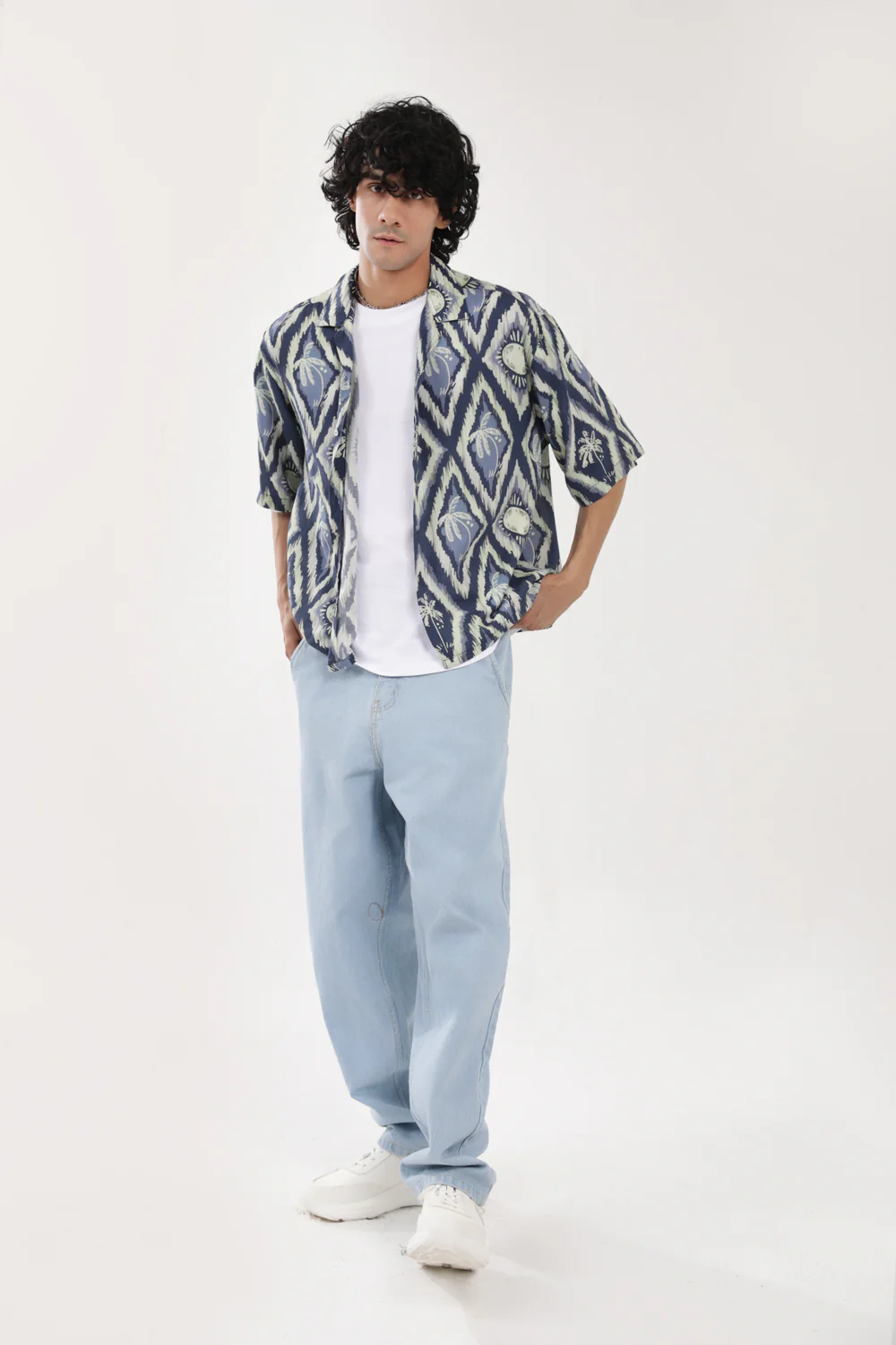 BOXY FIT RESORT COLLAR LINEN SHIRT