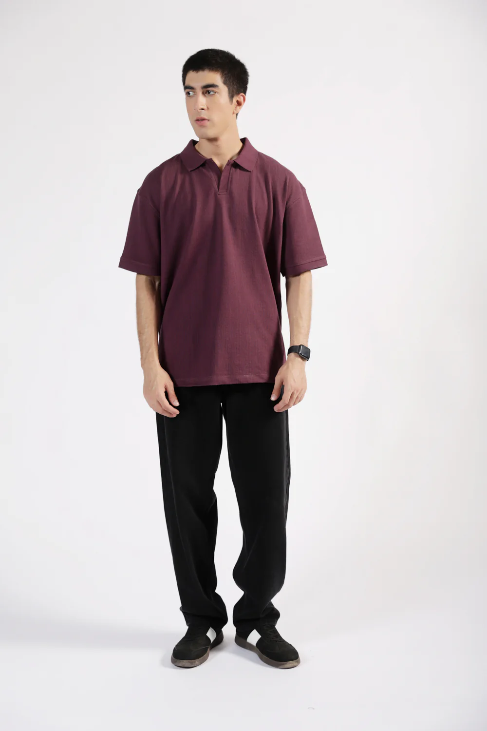 BAGGY FIT TEXTURED JOHNNY COLLAR POLO - Image 5