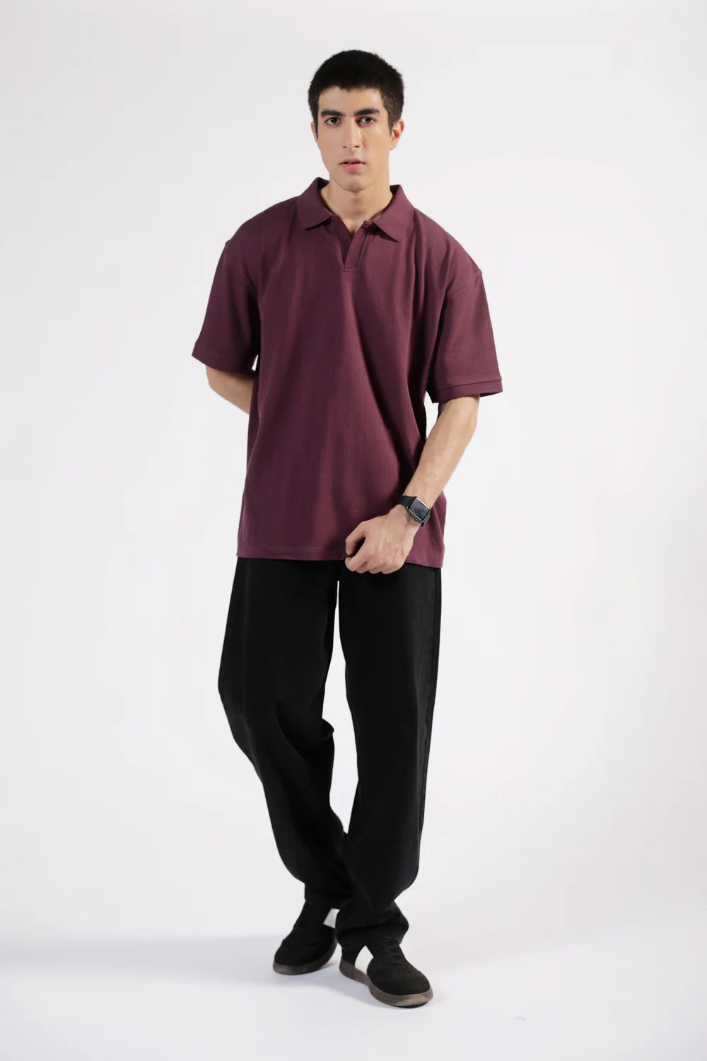 BAGGY FIT TEXTURED JOHNNY COLLAR POLO - Image 6