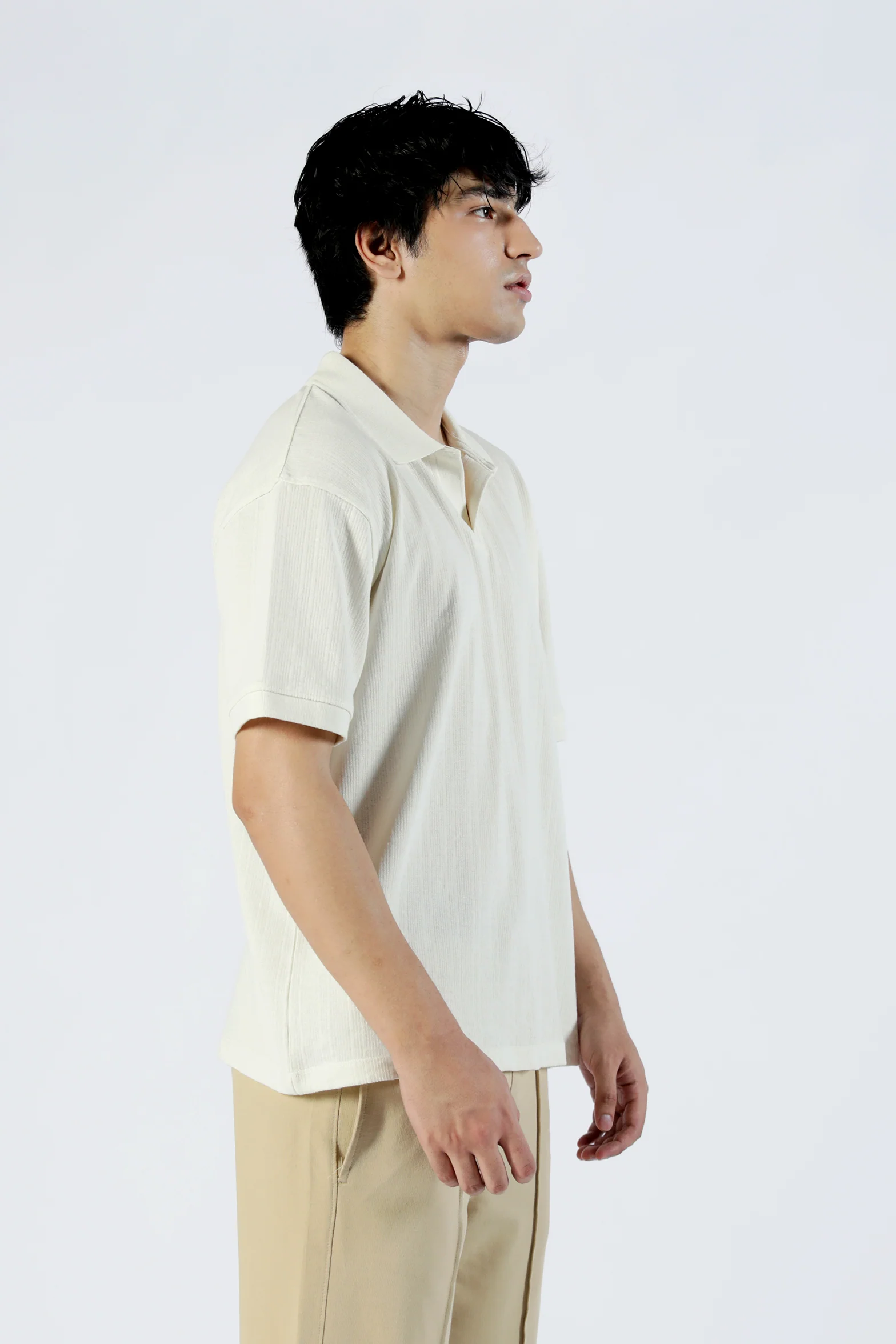 BAGGY FIT TEXTURED JOHNNY COLLAR POLO - Image 4