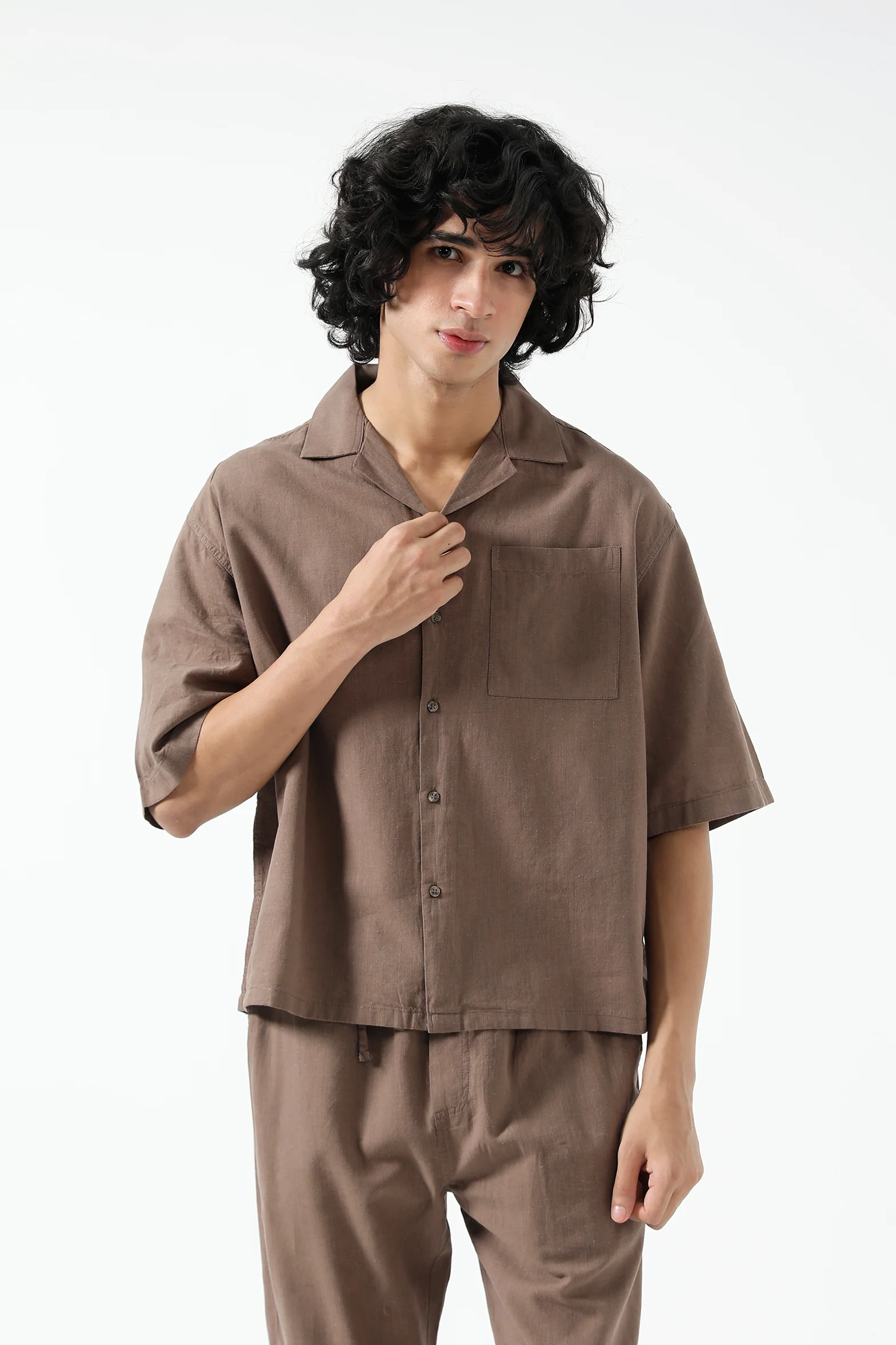 BOXY FIT RESORT COLLAR LINEN SHIRT - Image 2