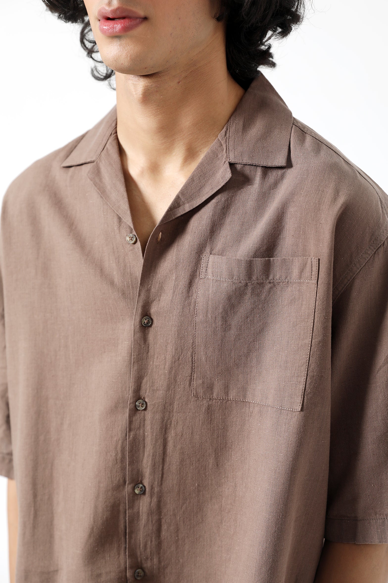 BOXY FIT RESORT COLLAR LINEN SHIRT - Image 3