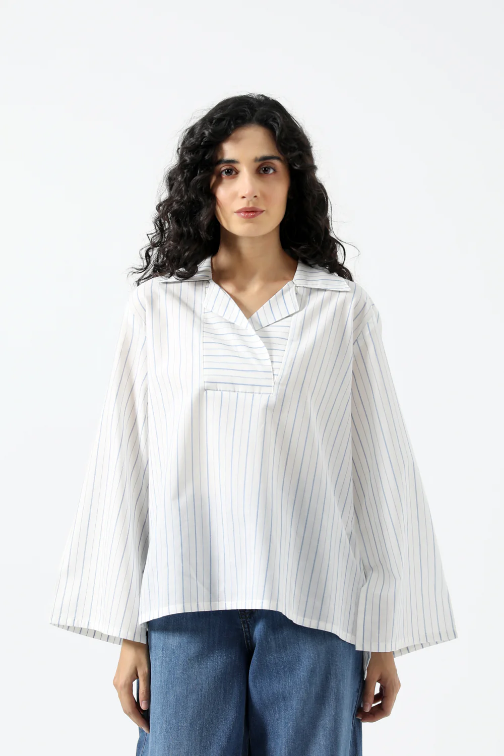 STRIPED SHIRT WITH COLLAR DETAIL - Image 2