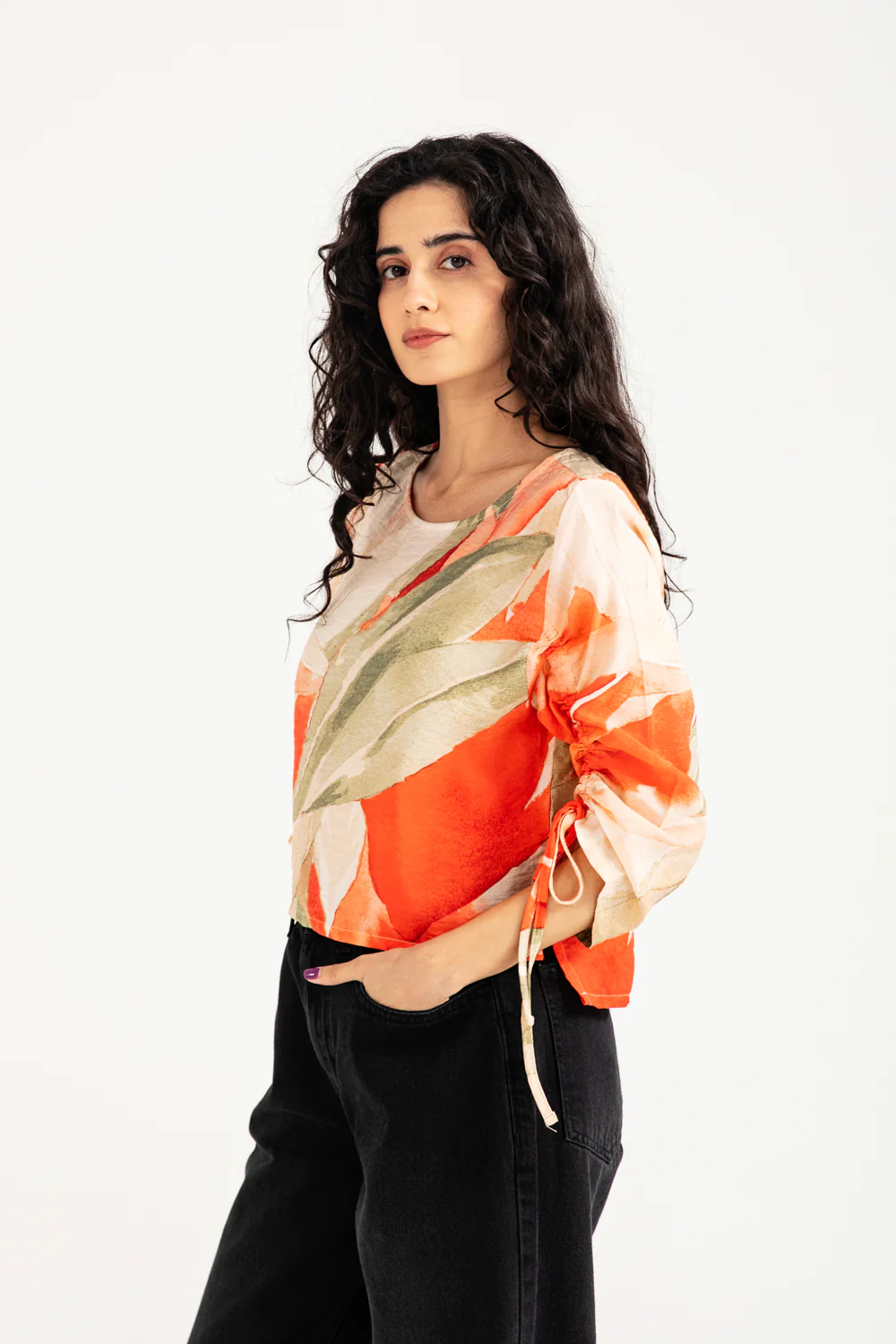 PRINTED TOP WITH SLEEVE DETAIL - Image 2