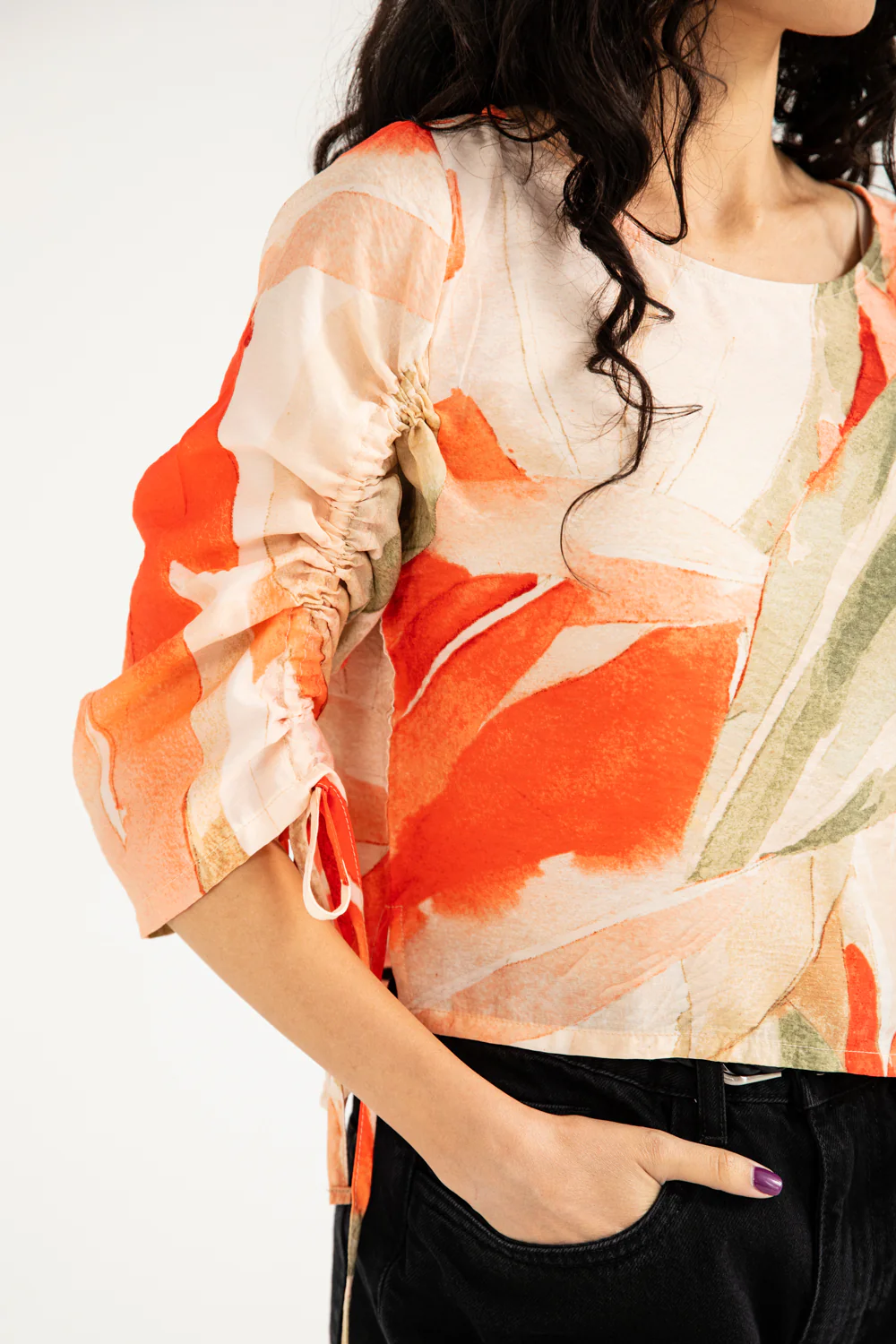 PRINTED TOP WITH SLEEVE DETAIL - Image 3