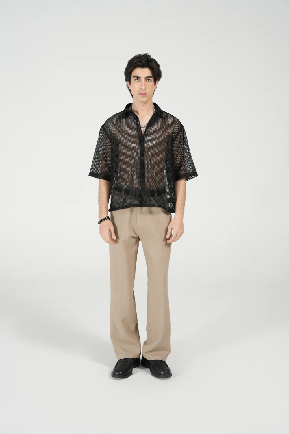 BOXY FIT REOSRT COLLAR MESH SHIRT - Image 3
