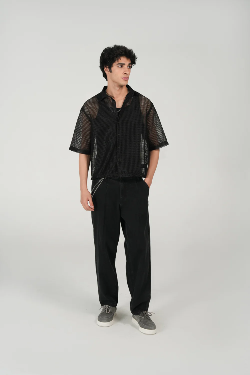 BOXY FIT REOSRT COLLAR MESH SHIRT - Image 9
