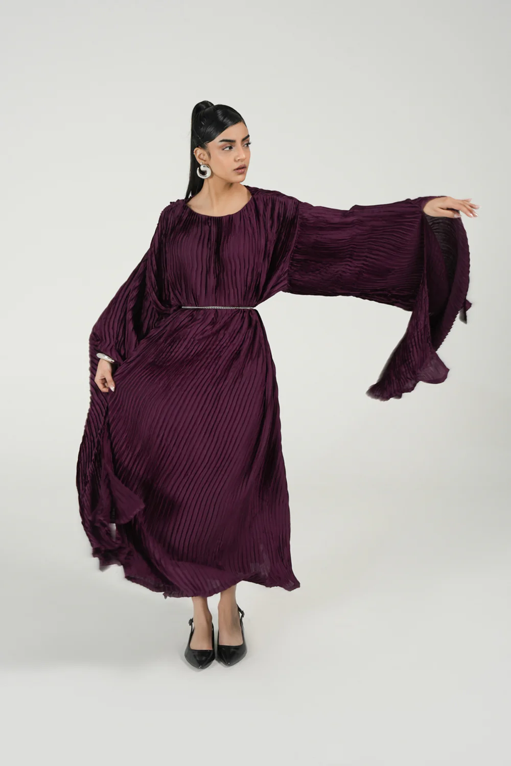 PLEATED DRESS WITH SLEEVE DETAIL - Image 2