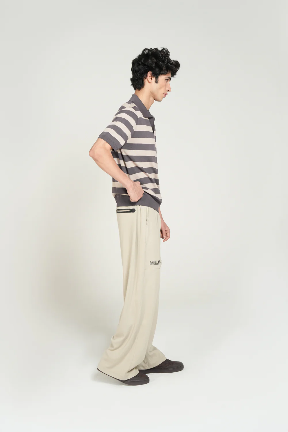 STRIPPED JOHNNY COLLAR KNITTED POLO - Image 2