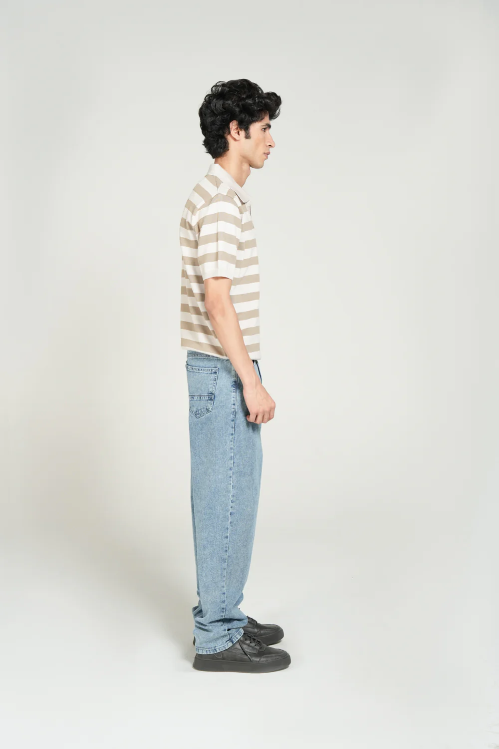 STRIPPED JOHNNY COLLAR KNITTED POLO - Image 2