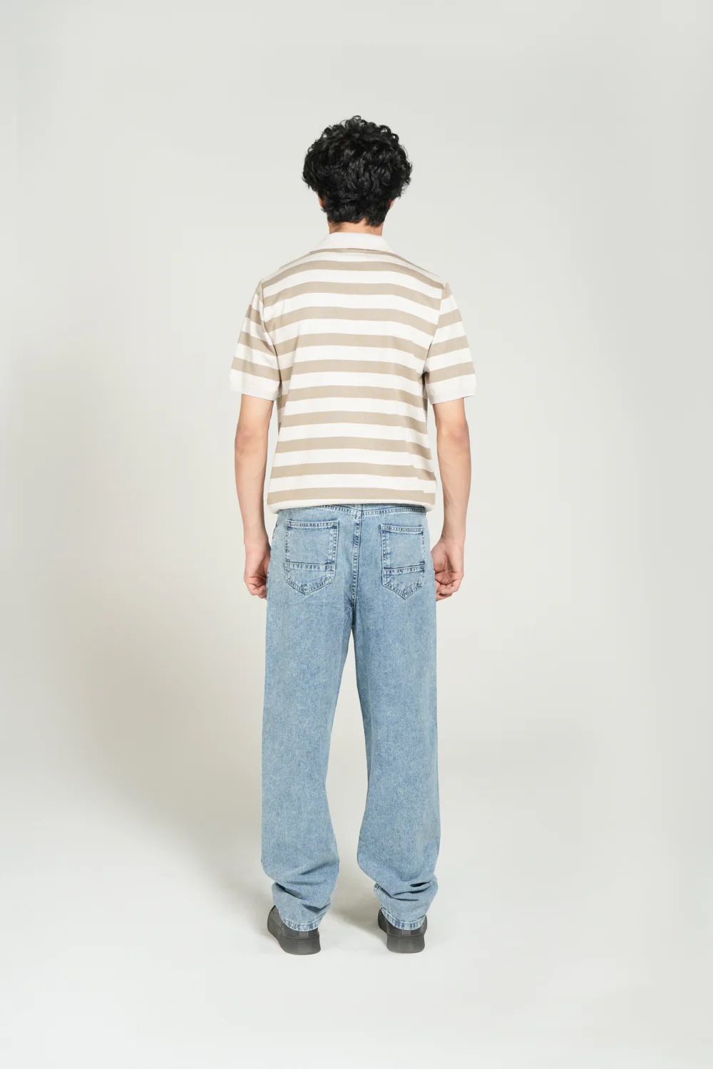 STRIPPED JOHNNY COLLAR KNITTED POLO - Image 3