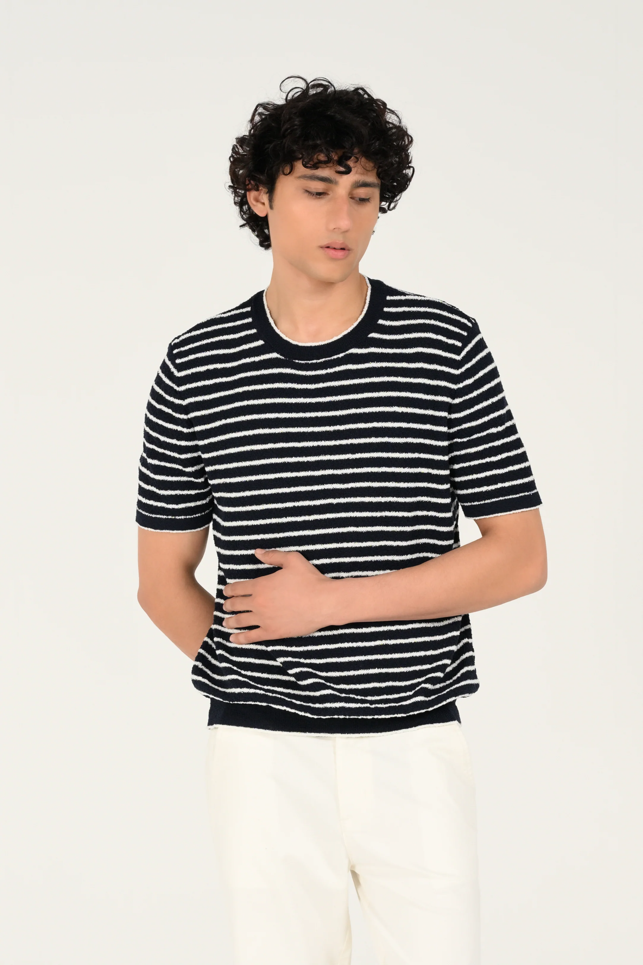 TEXTURED STRIPED KNITTED TEE - Image 2