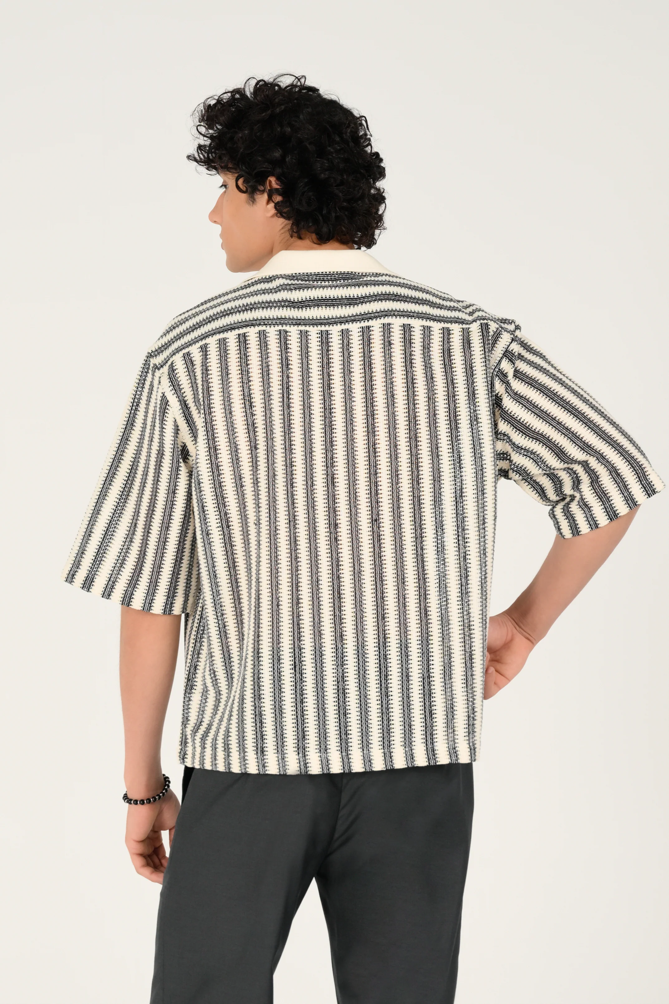BOXY FIT JOHNNY COLLAR JACQUARD SHIRT - Image 3