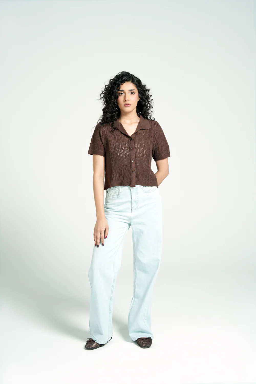 CROCHET KNIT BUTTON DOWN TOP