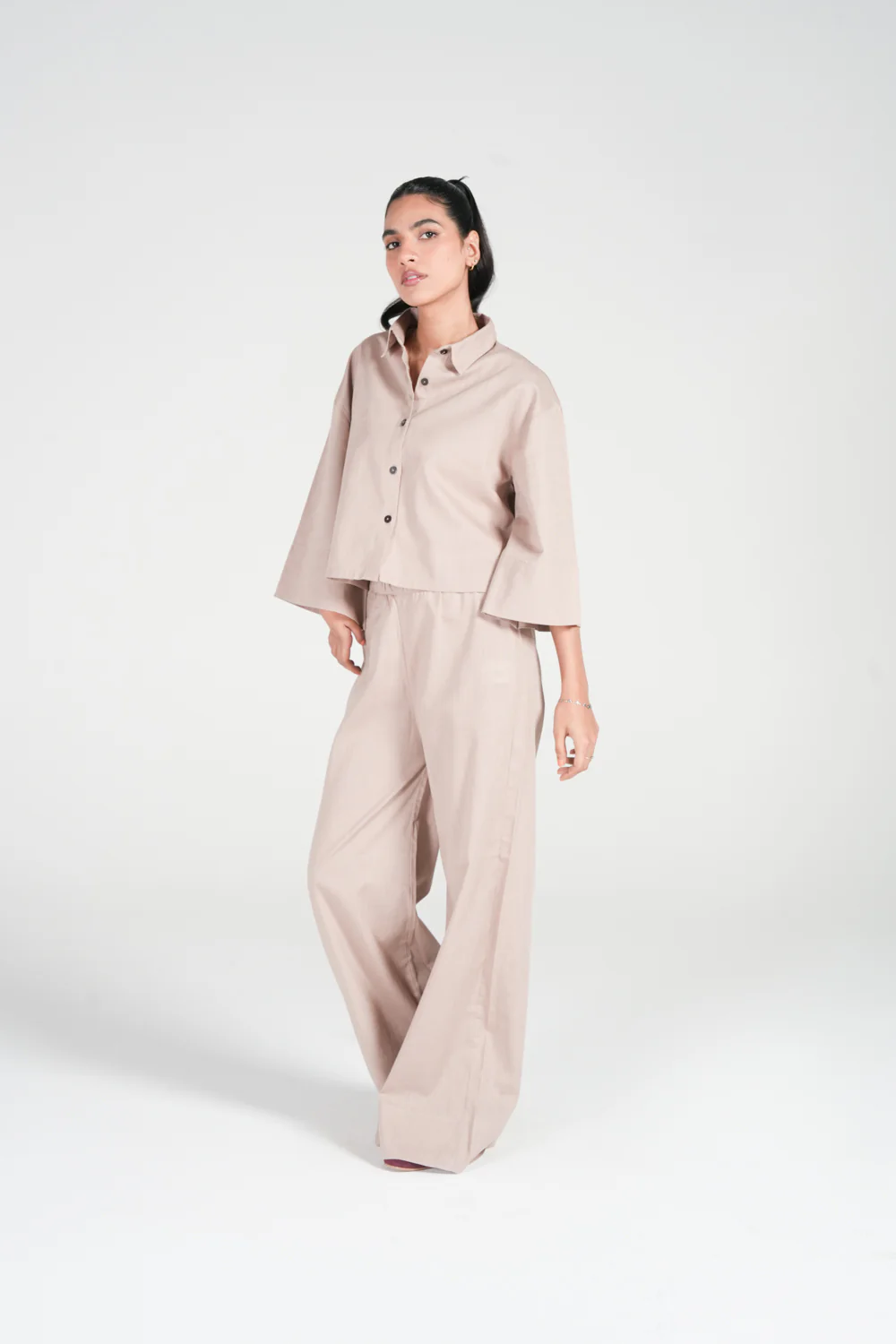 LINEN BLEND WIDE LEG TROUSERS - Image 3