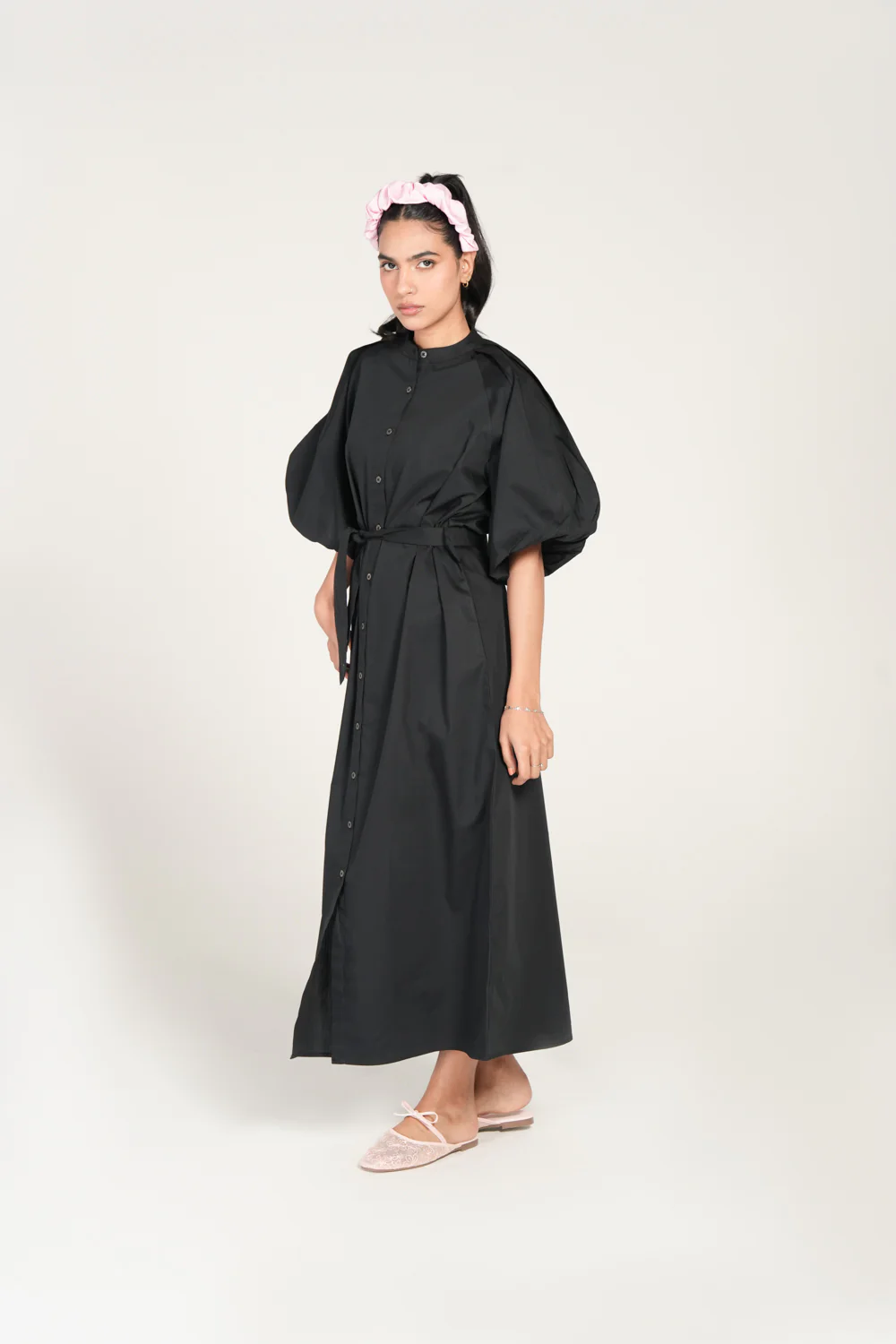 BELTED DRESS WITH PLEATED RAGLAN - Image 2