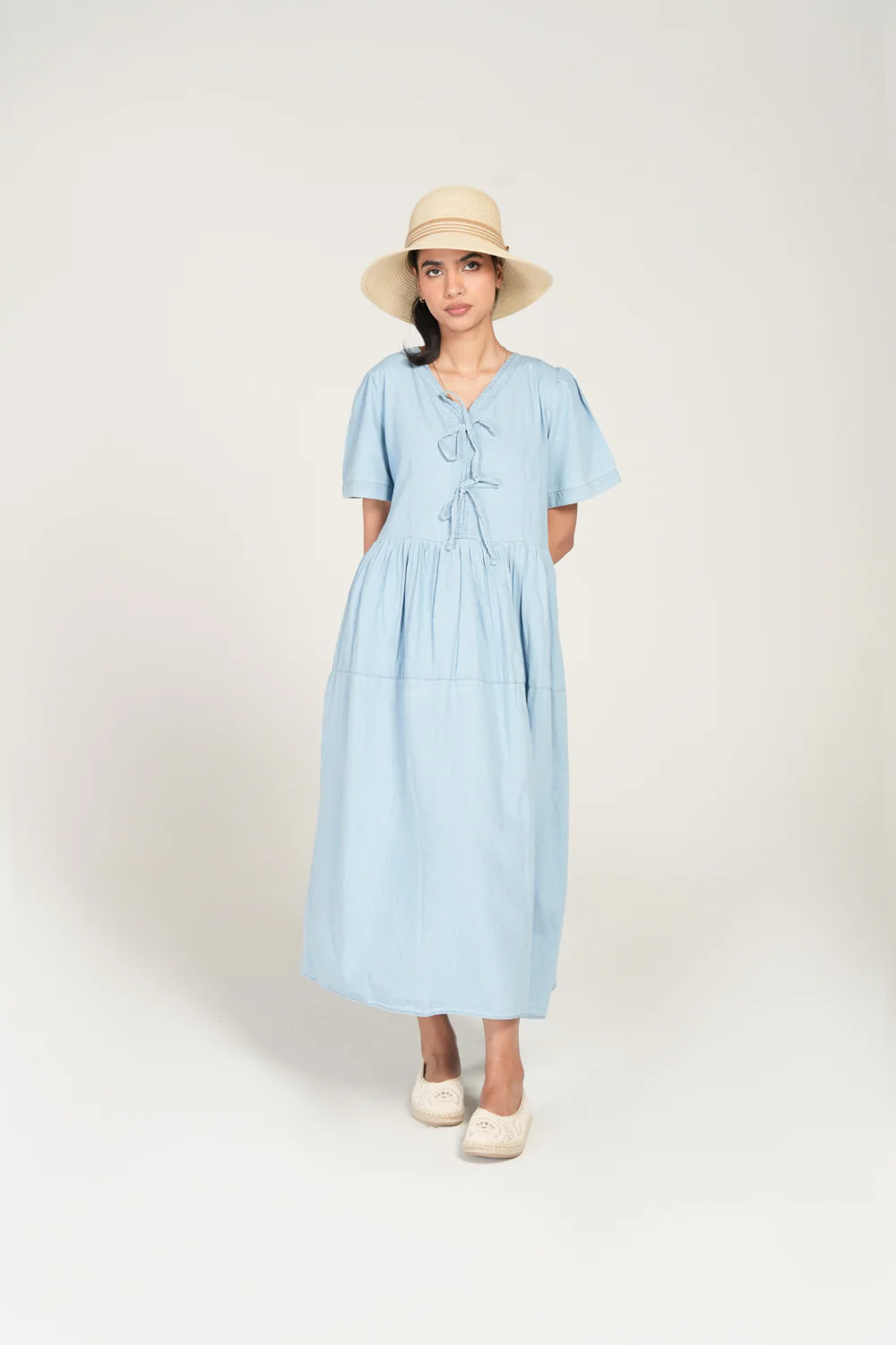 TIERED DENIM DRESS