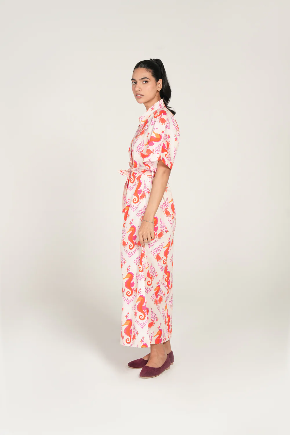 PRINTED DRESS WITH BELT DETAIL - Image 2
