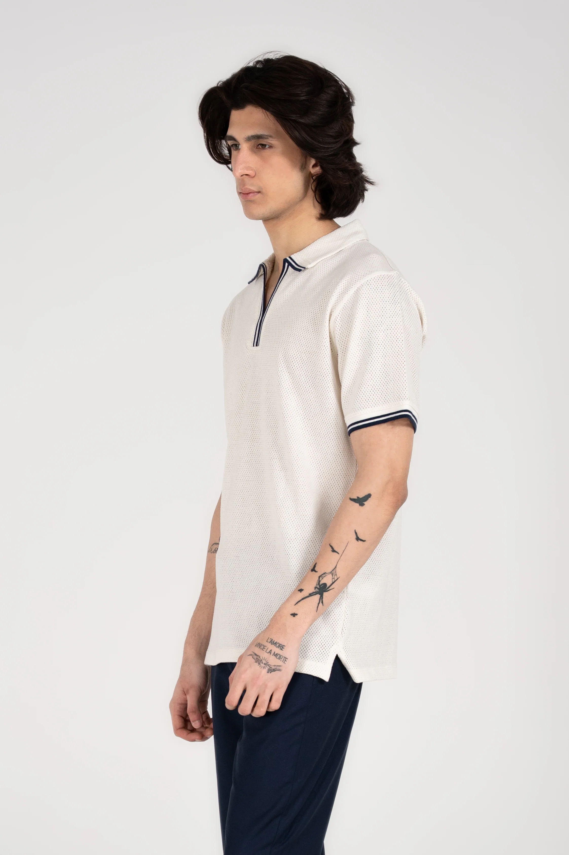 MESH POLO WITH TIPPING RIB PLACKET - Image 2
