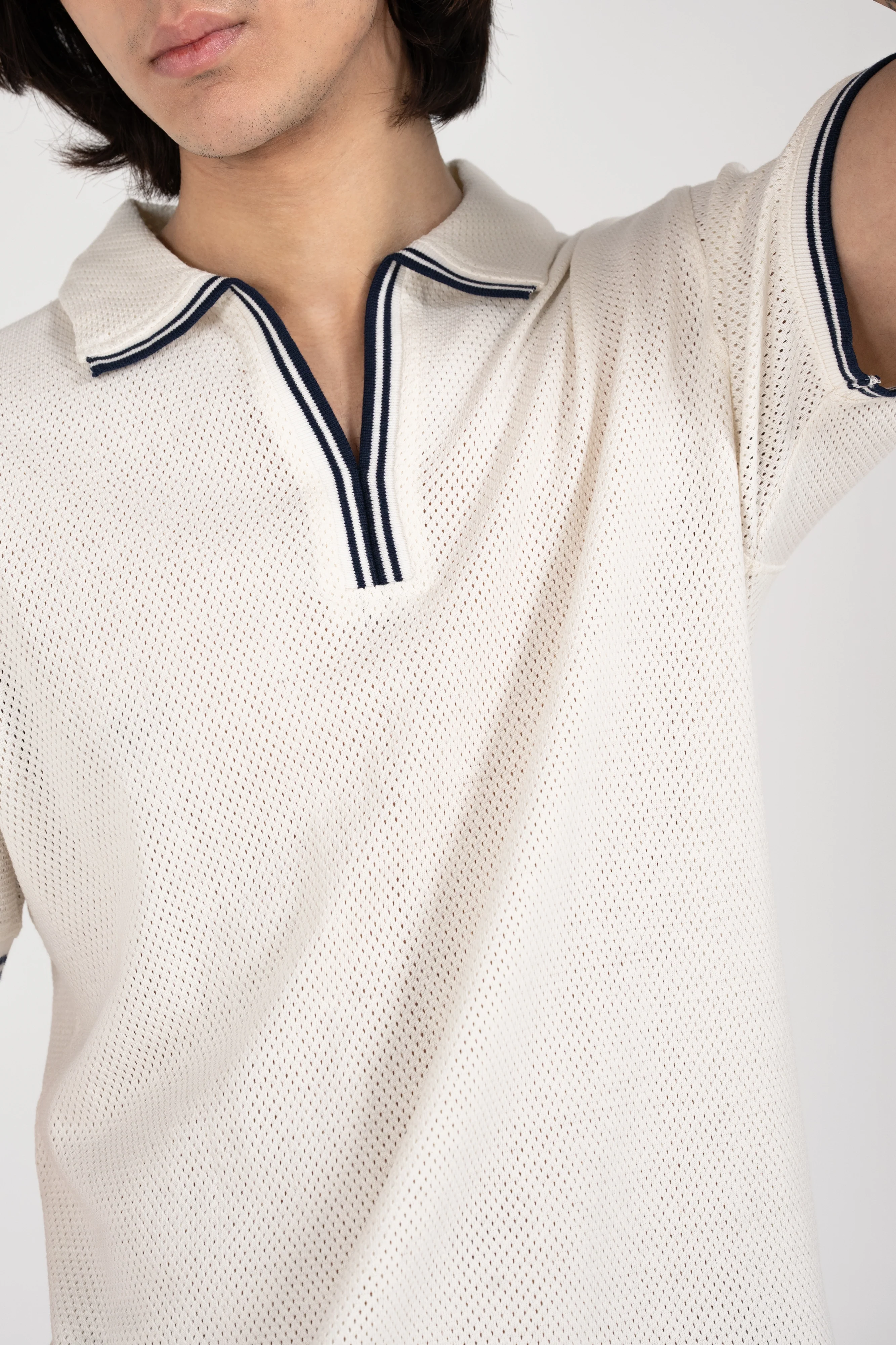 MESH POLO WITH TIPPING RIB PLACKET - Image 4