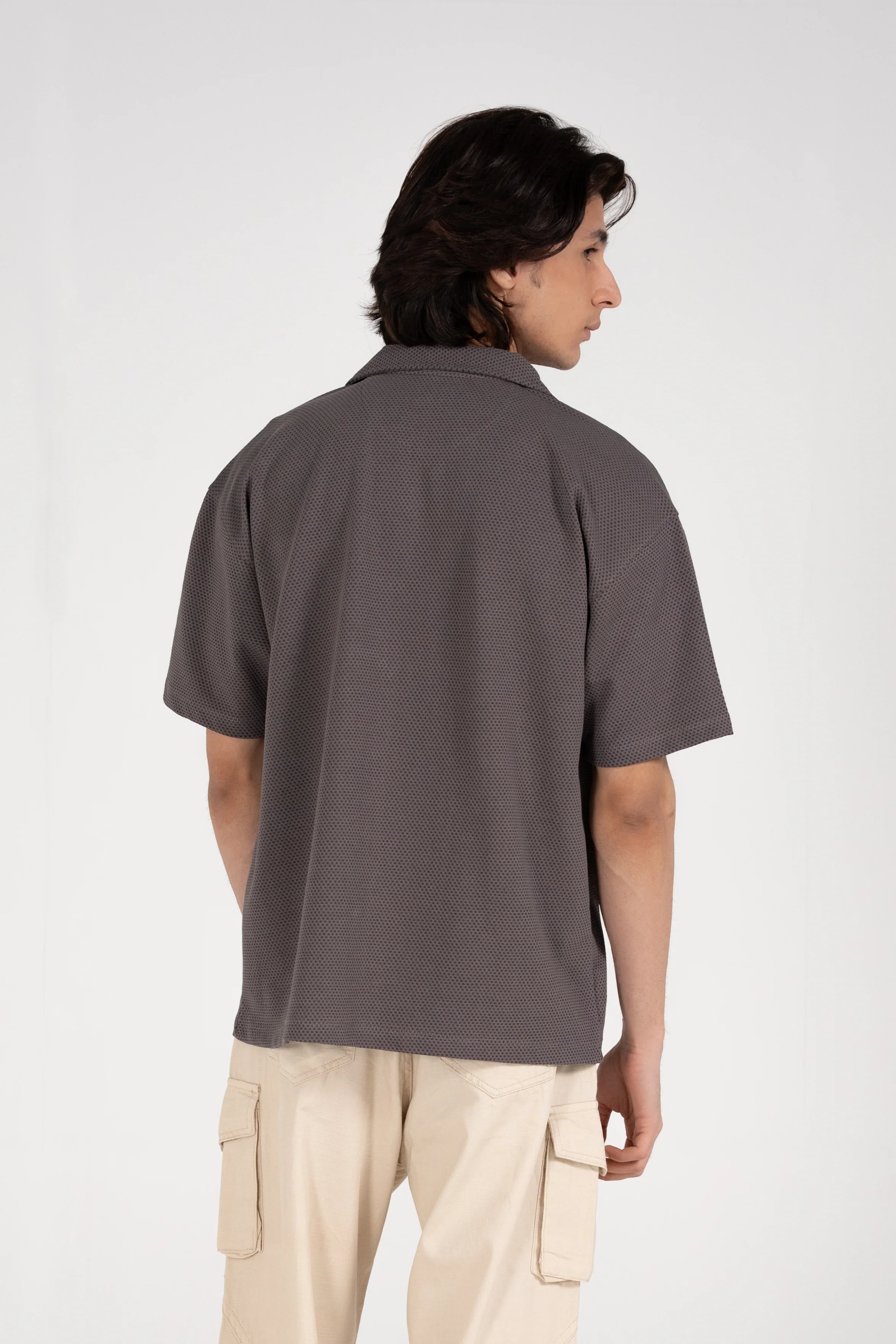 BAGGY FIT BUTTON DOWN TEXTURED POLO - Image 3