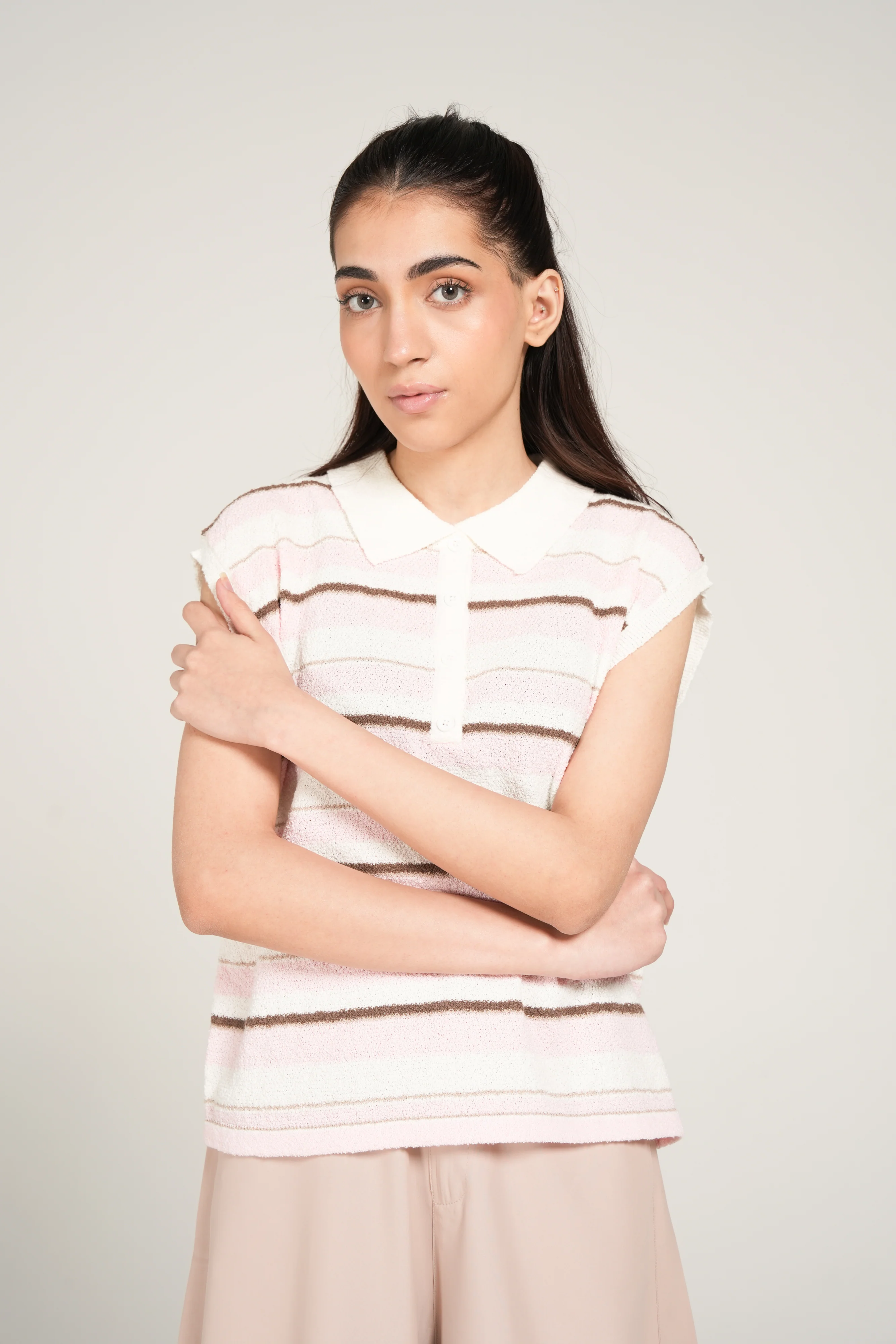 STRIPED POLO KNIT TOP - Image 4