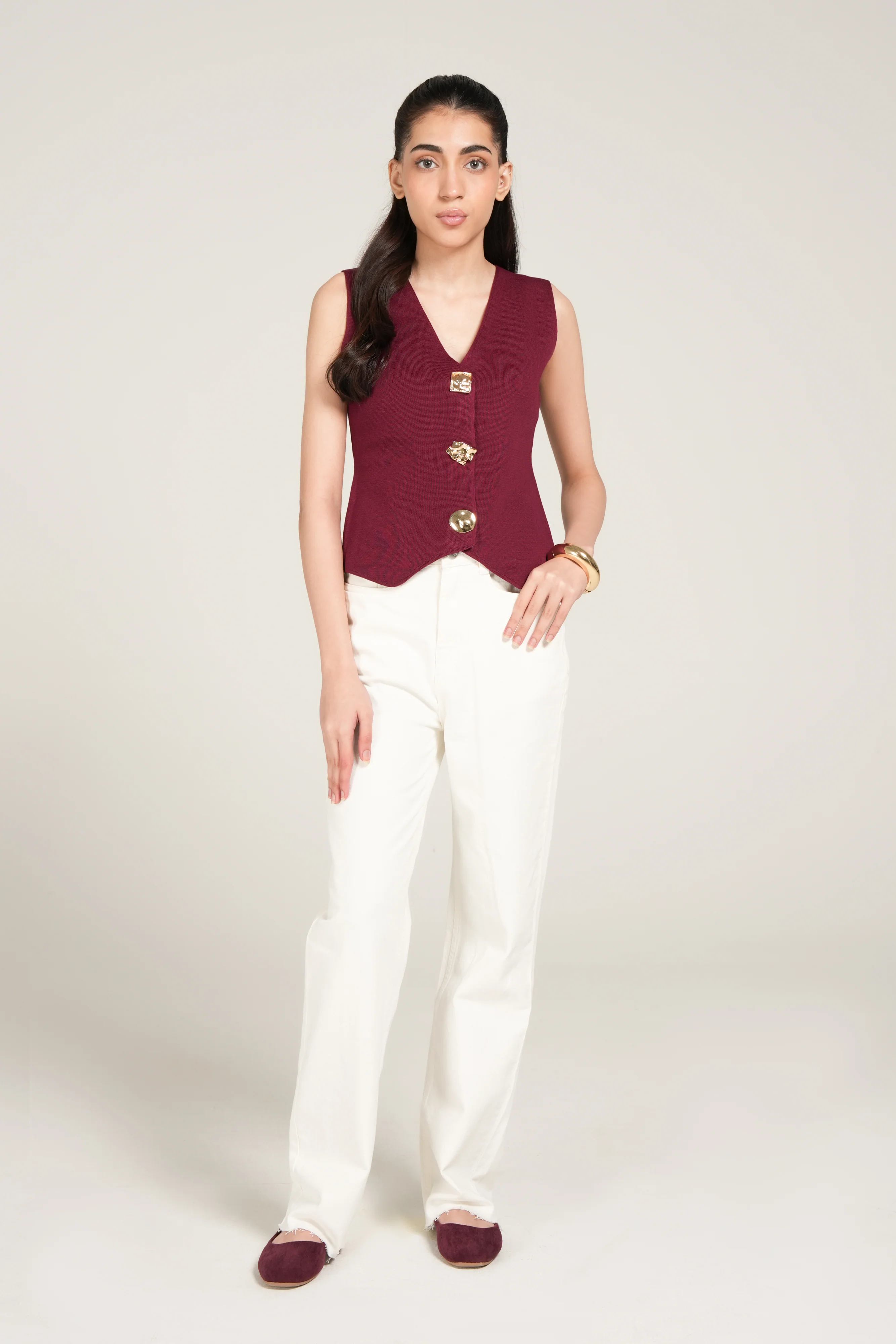 KNIT TOP WITH ACCENT BUTTONS - Image 2