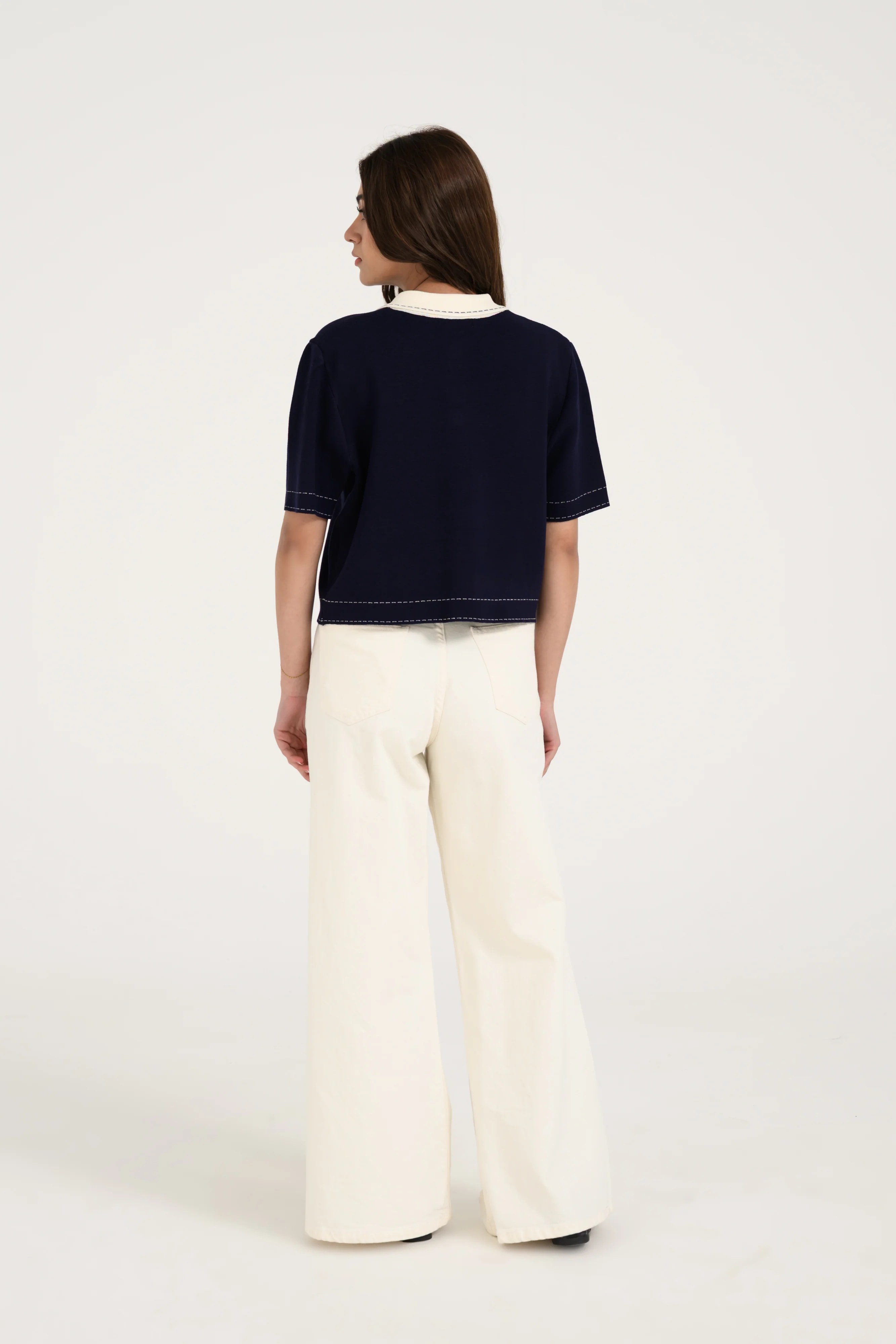 CONTRAST KNIT BUTTON DOWN TOP - Image 3