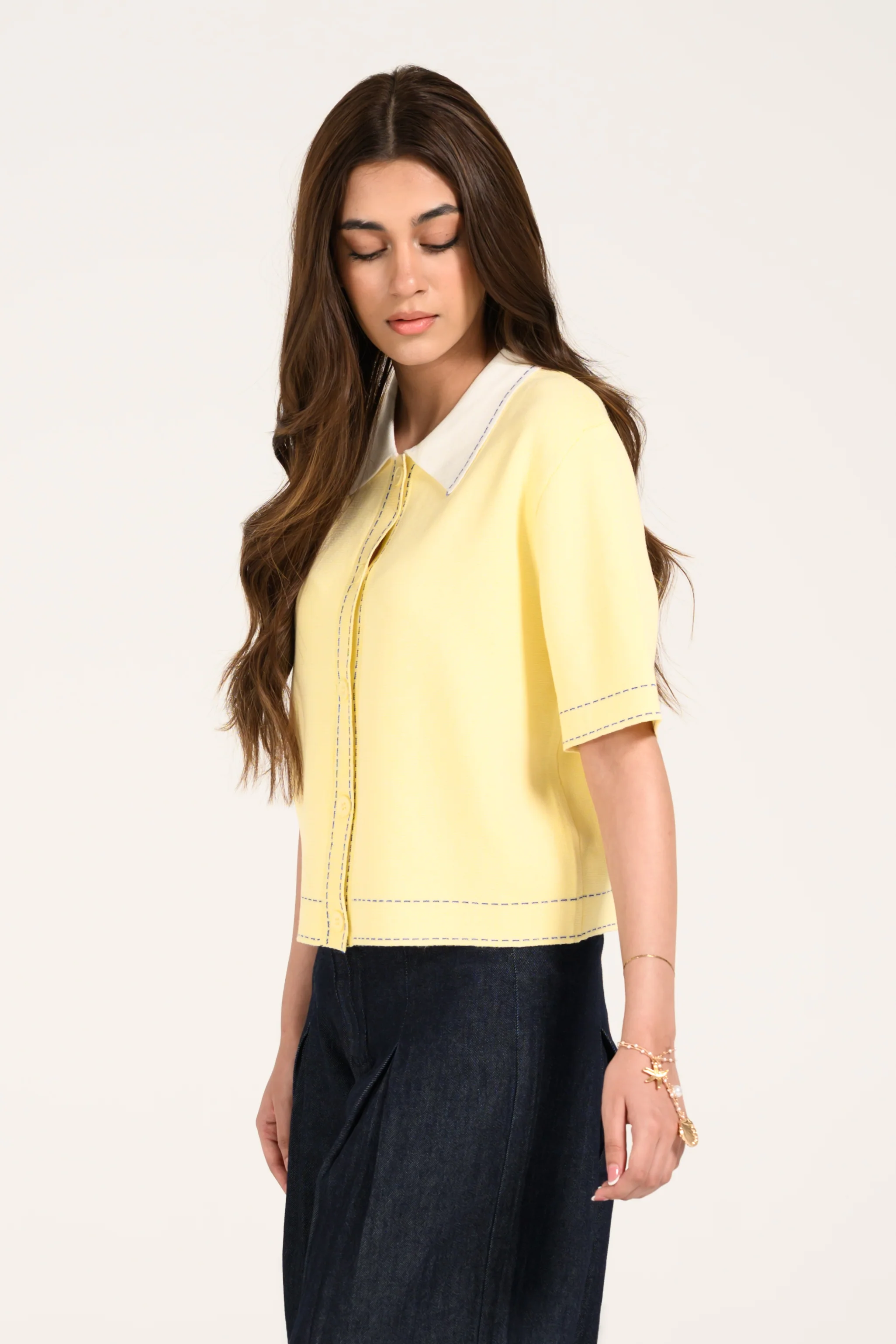 CONTRAST KNIT BUTTON DOWN TOP - Image 5