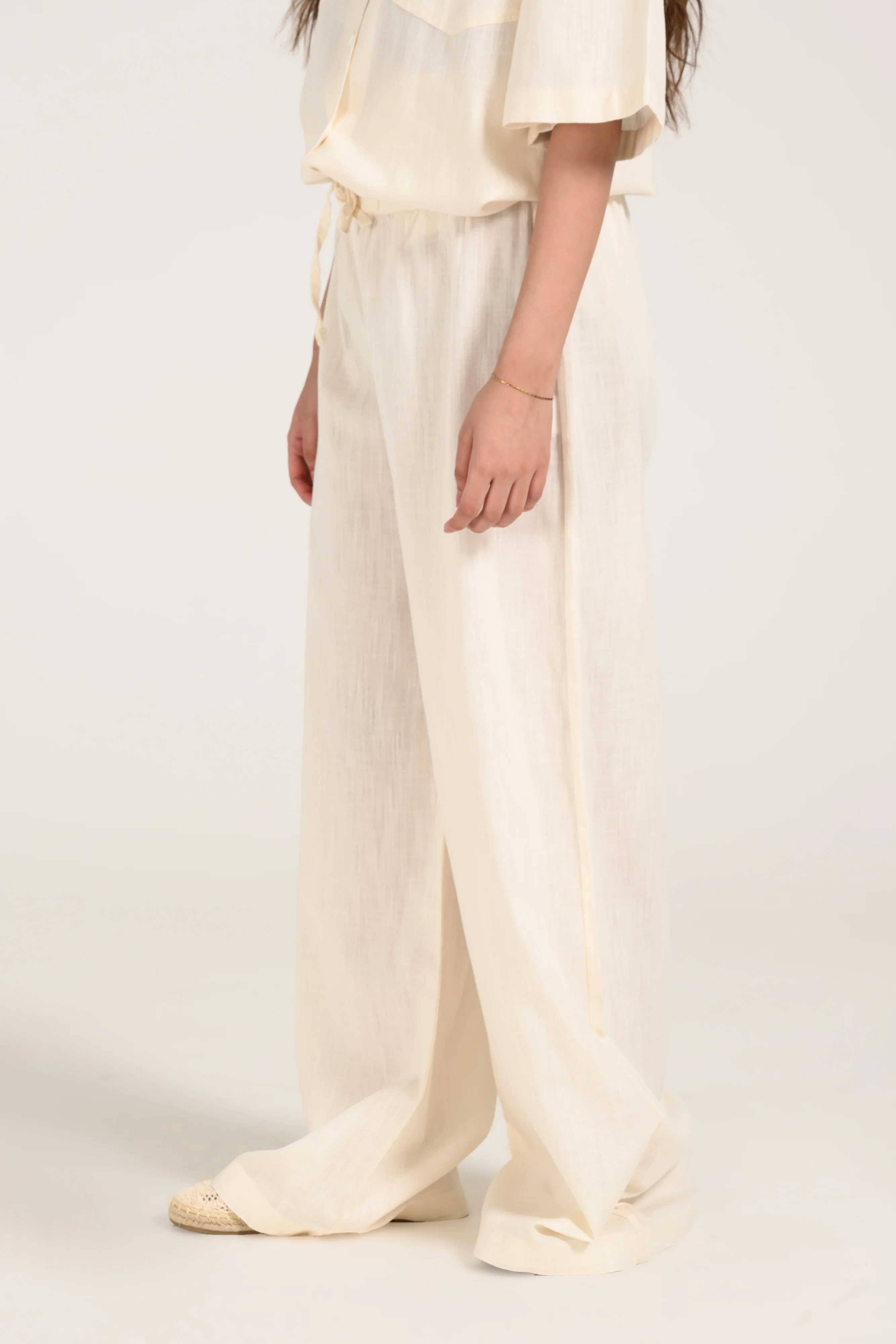 LINEN BLEND WIDE LEG TROUSERS - Image 2
